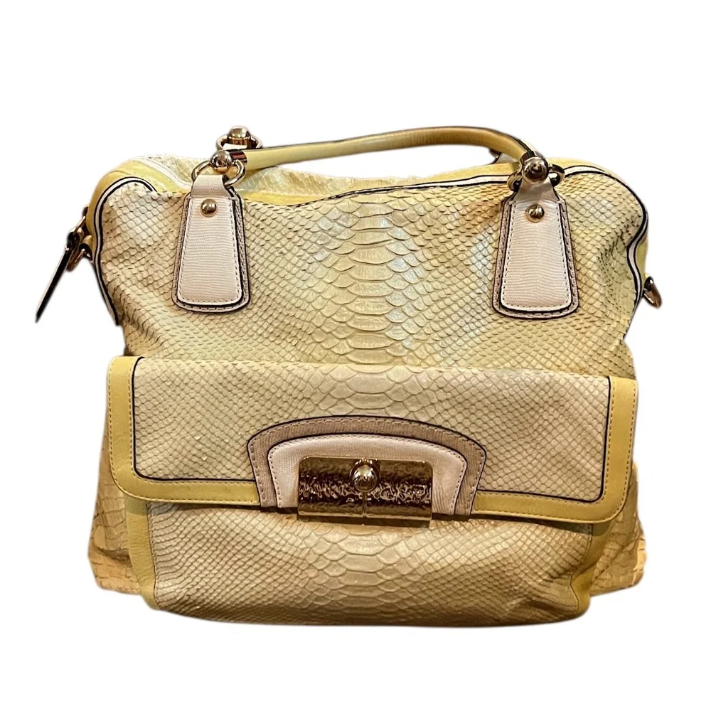 COACH PYTHON‎ SNAKE PRINT LEATHER WOMEN'S SATCHEL HANDBAG LIME/YELLOW